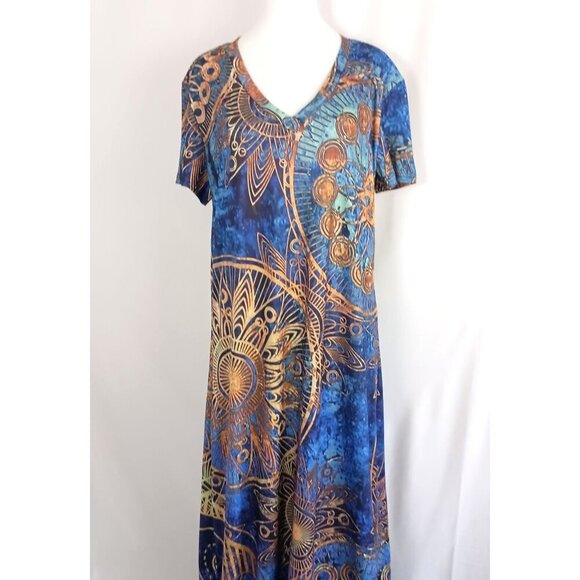 Just Fashion NOW Blue Mandala Maxi Dress L Double Split Boho Festival Vibe - Picture 3 of 7